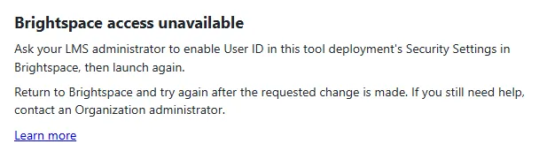 The Brightspace access unavailable page asking to enable User ID