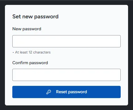 The Set new password page