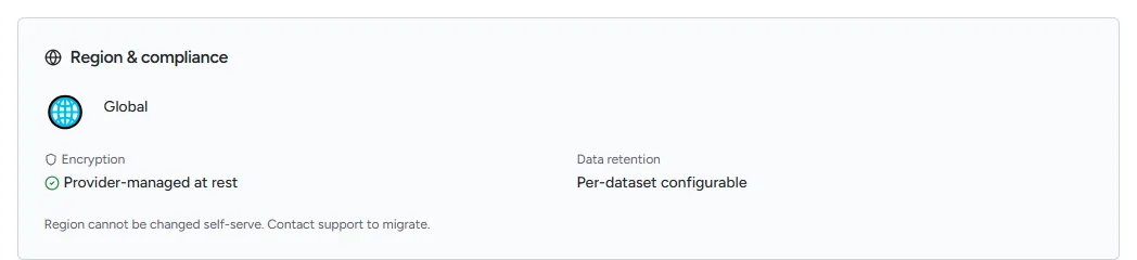 The Region & compliance card on Settings > General