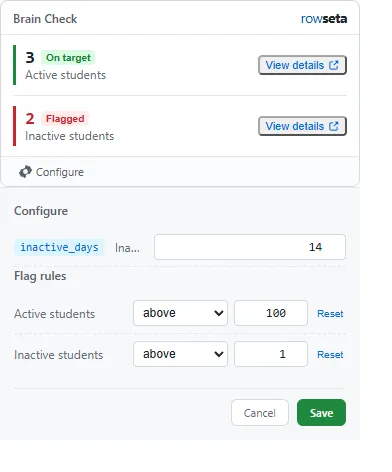 The Configure panel open inside the widget with a parameter and a flag rule