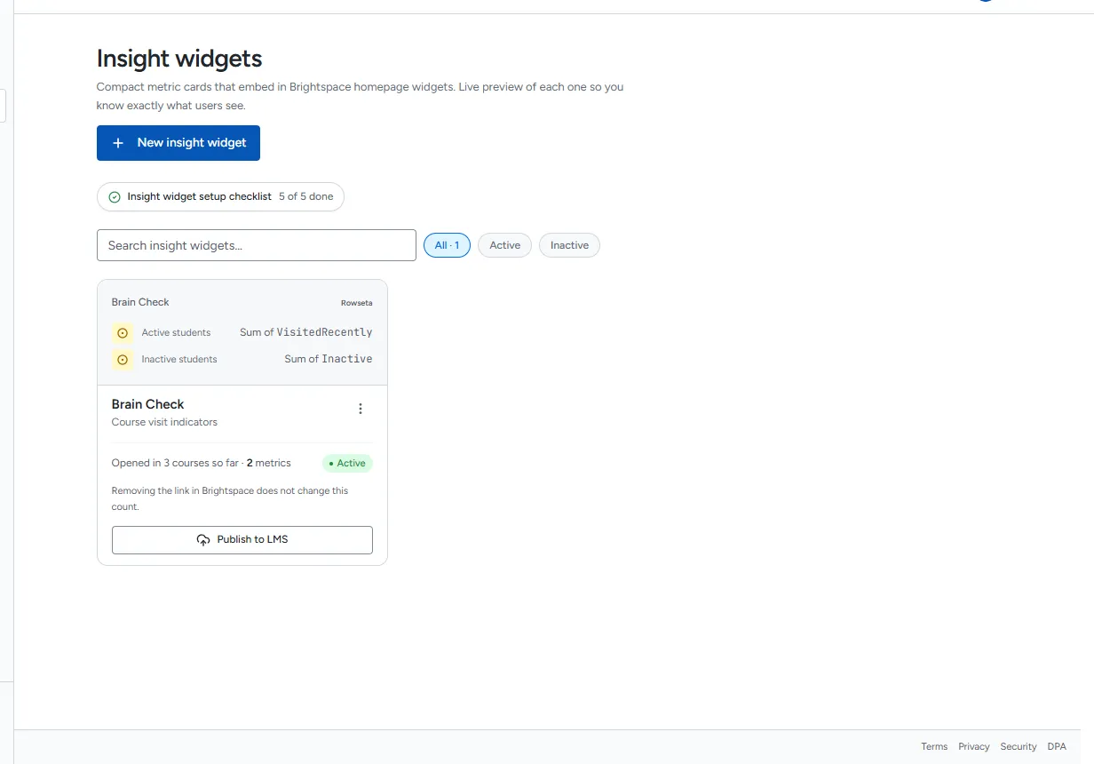 The Insight widgets page with the New insight widget button